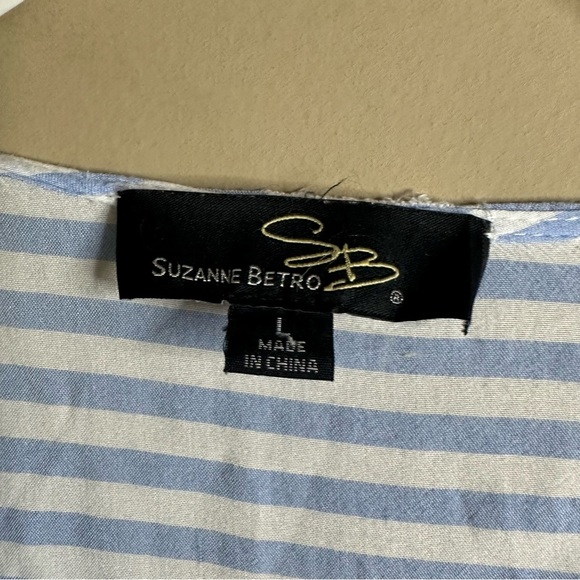 Cottagecore Tunic Top Blue White Crochet Lace Old Money Suzanne Betro Women L - Picture 6 of 7